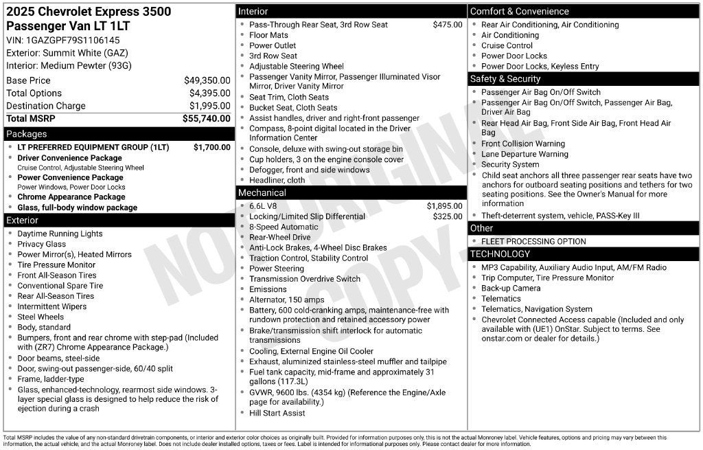 2025 Chevrolet Express Passenger 1LT