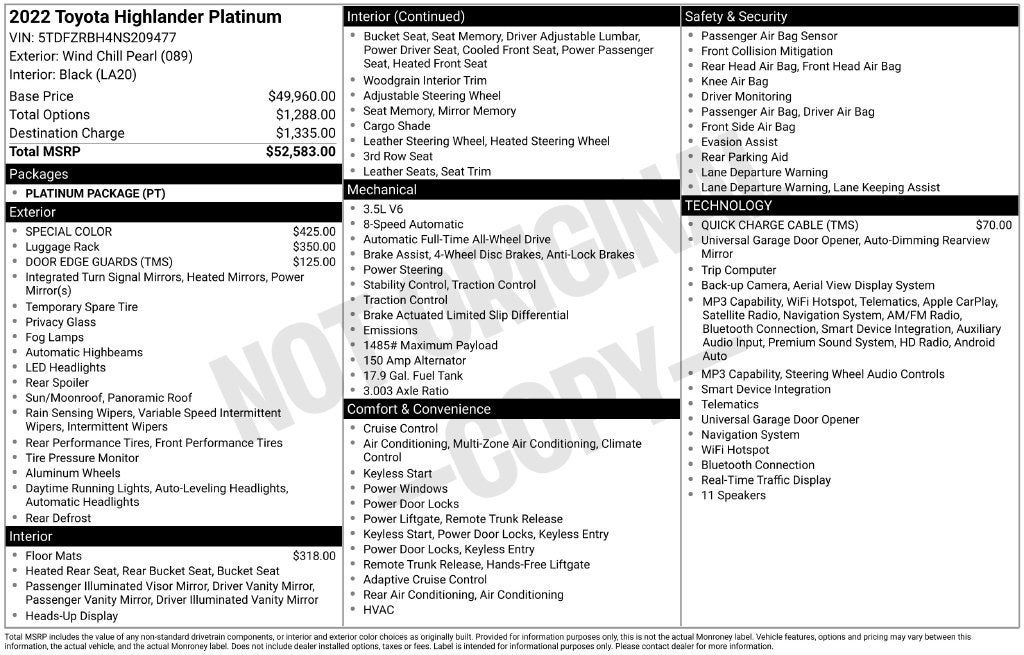 2022 Toyota Highlander Platinum